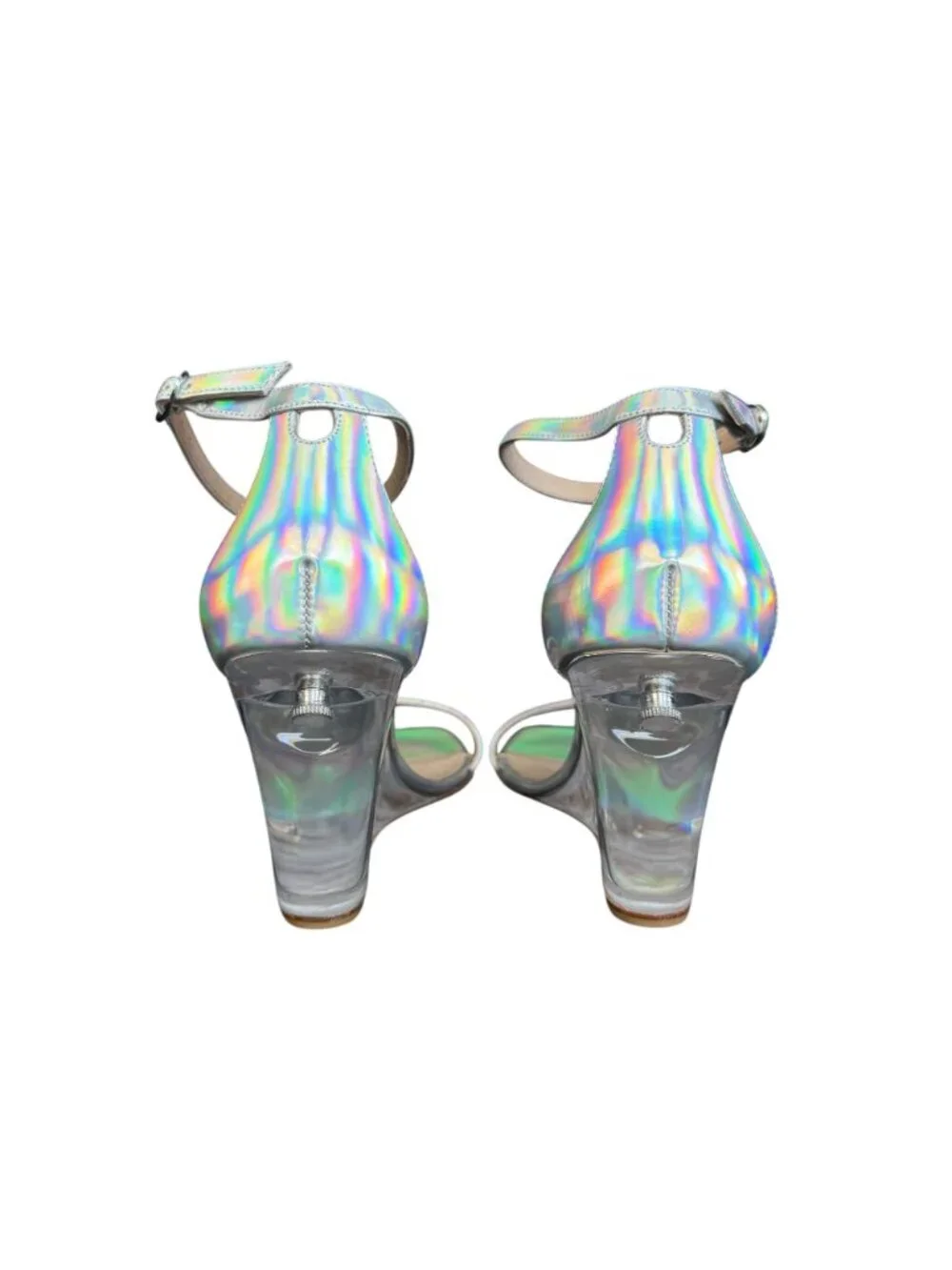Stuart Weitzman Nudistlucite Holographic Clear-Wedge Sandals Women's, 9B NWOB - Picture 5 of 10